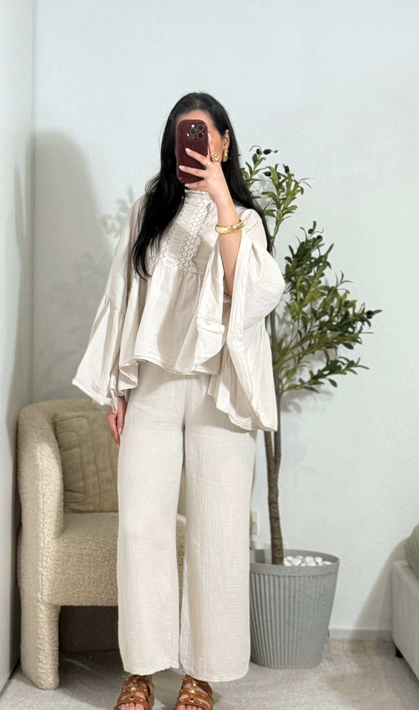 Pantalon gaz beige