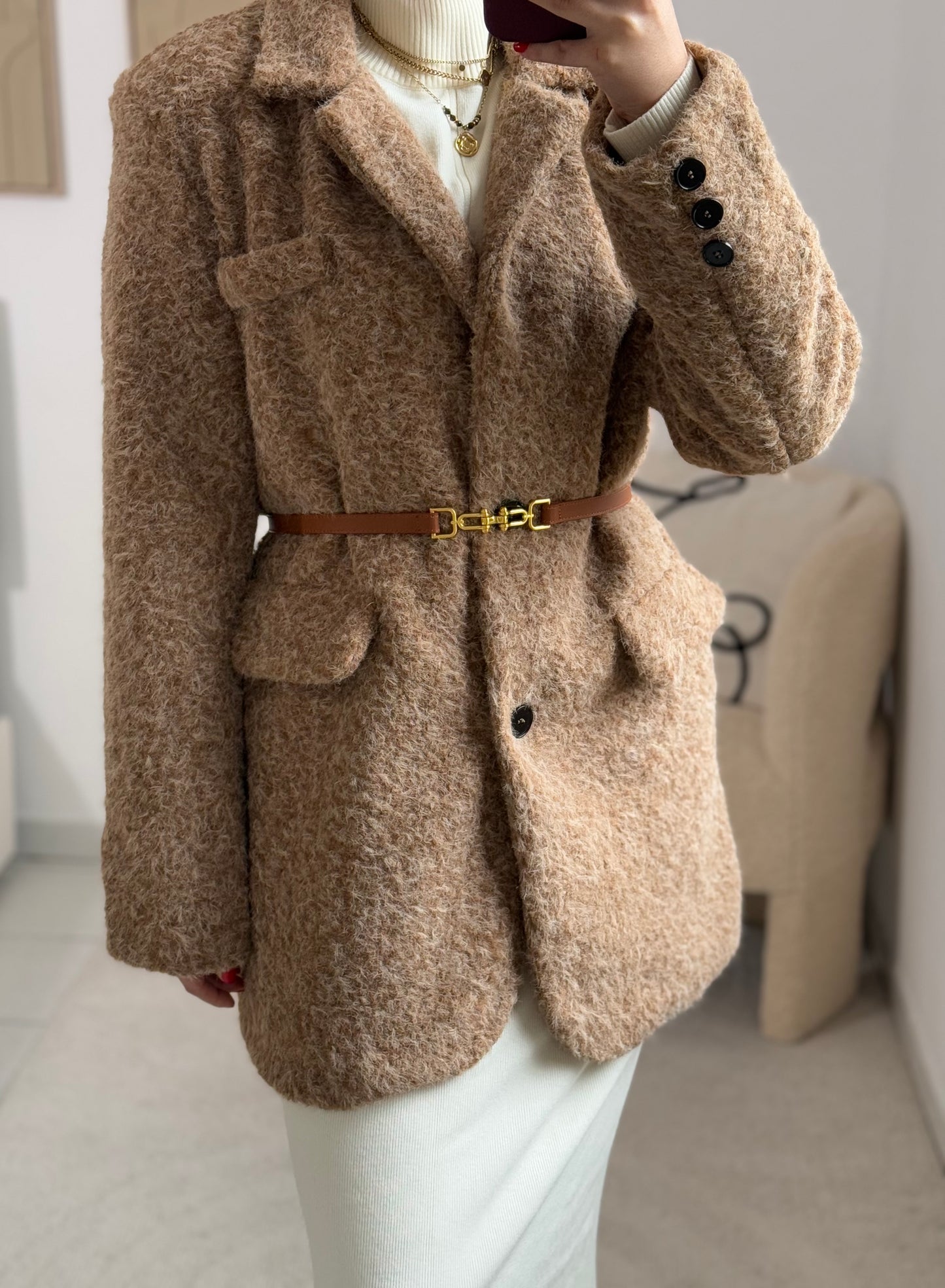 Ceinture fine cuir camel