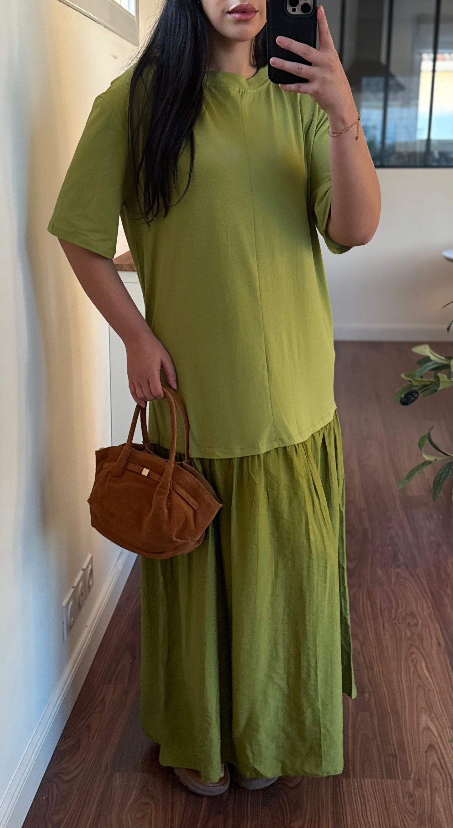 Robe bi-matière verte