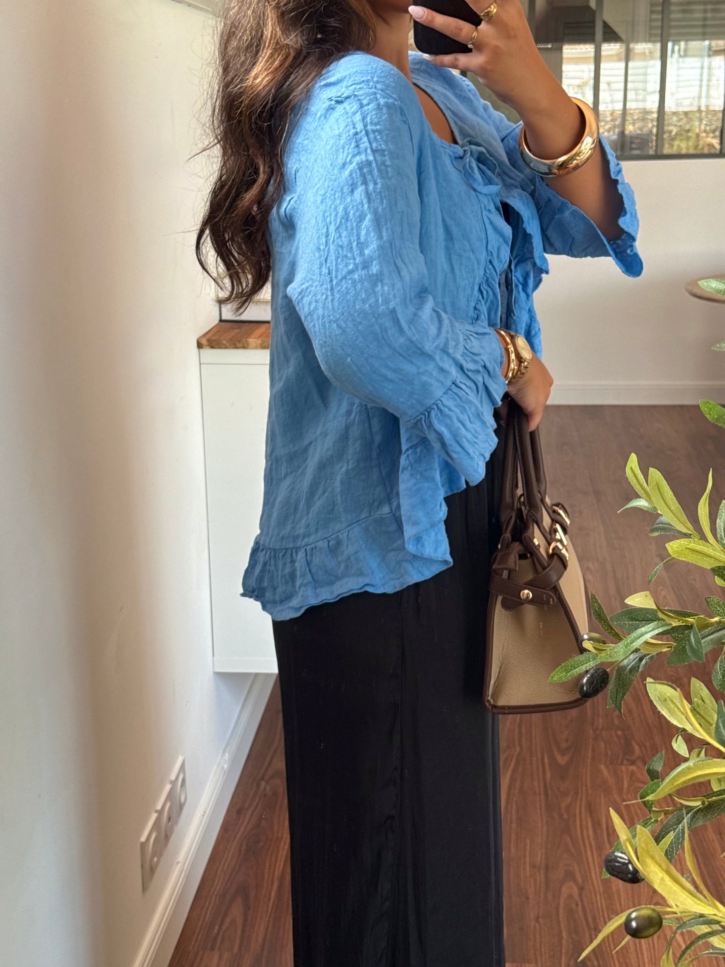 Gilet lin bleu