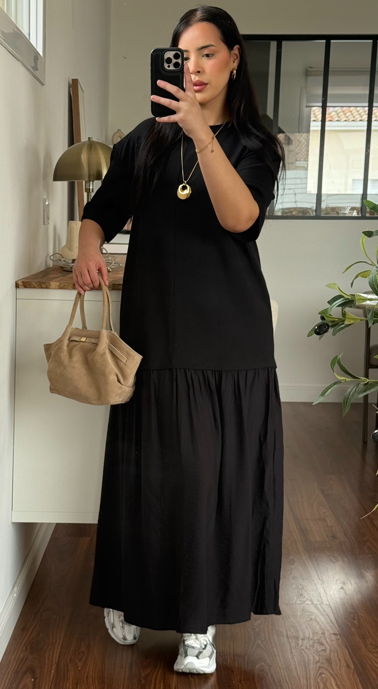 Robe bi-matière noir