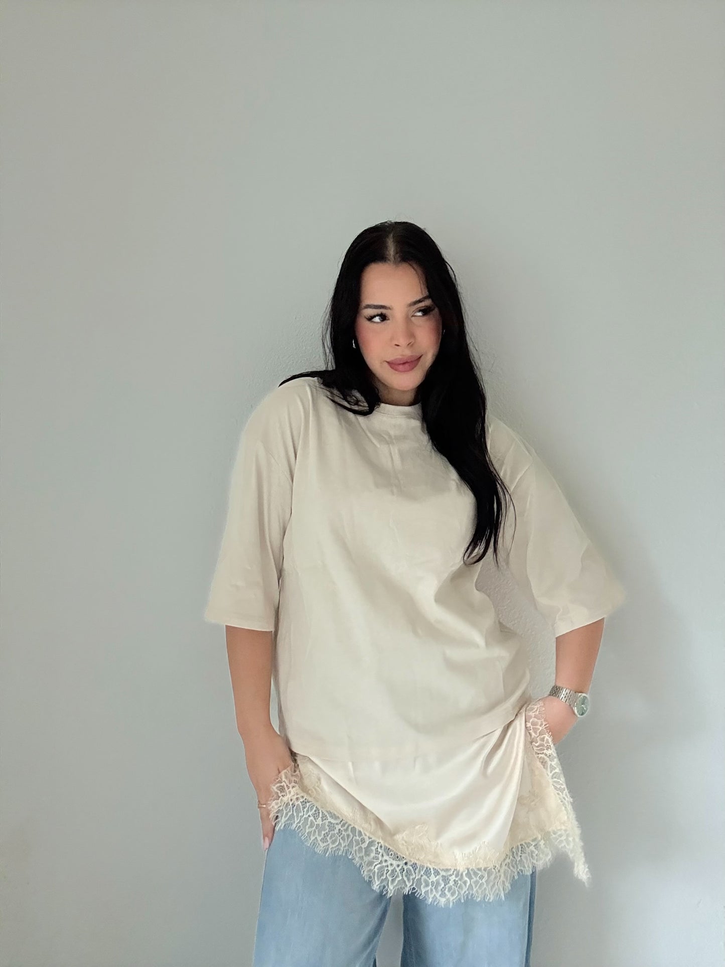 T-shirt dentelle beige