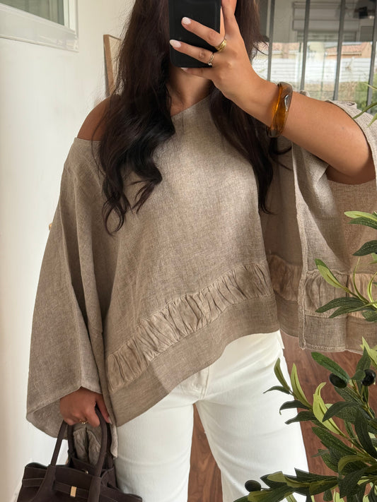 Blouse manches larges taupe