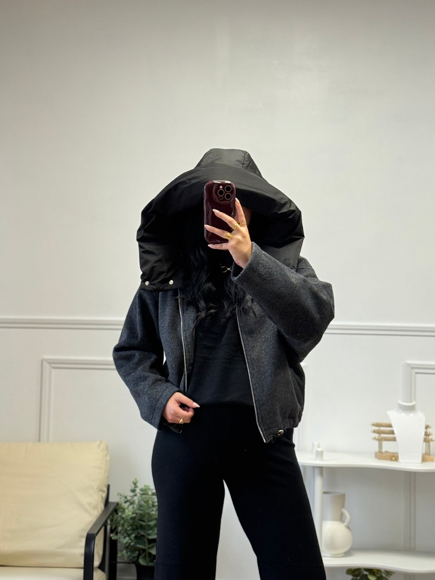 Manteau court à capuche