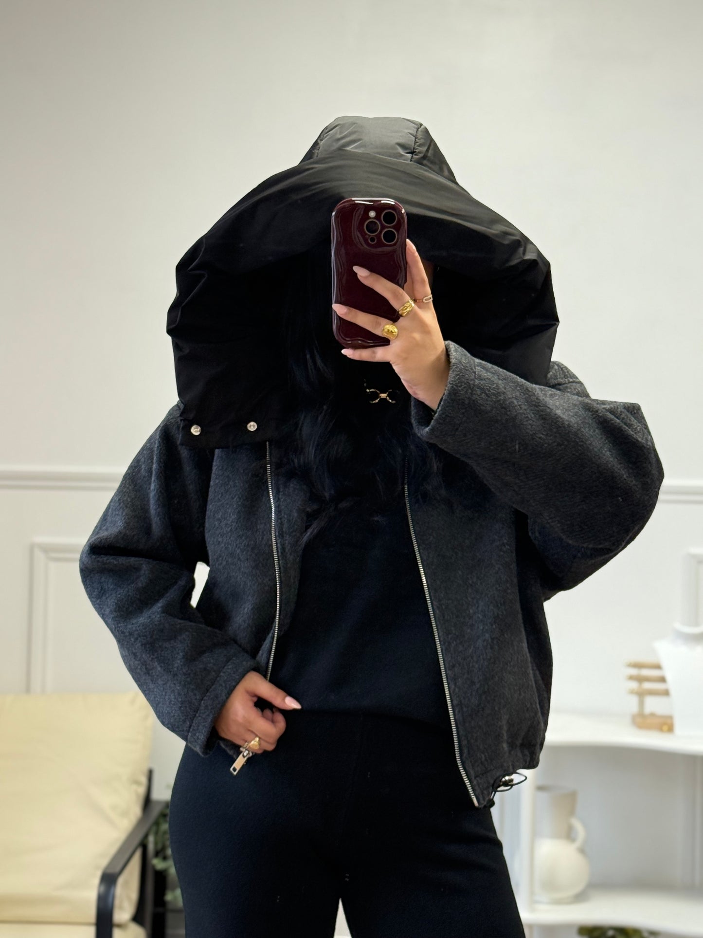 Manteau court à capuche