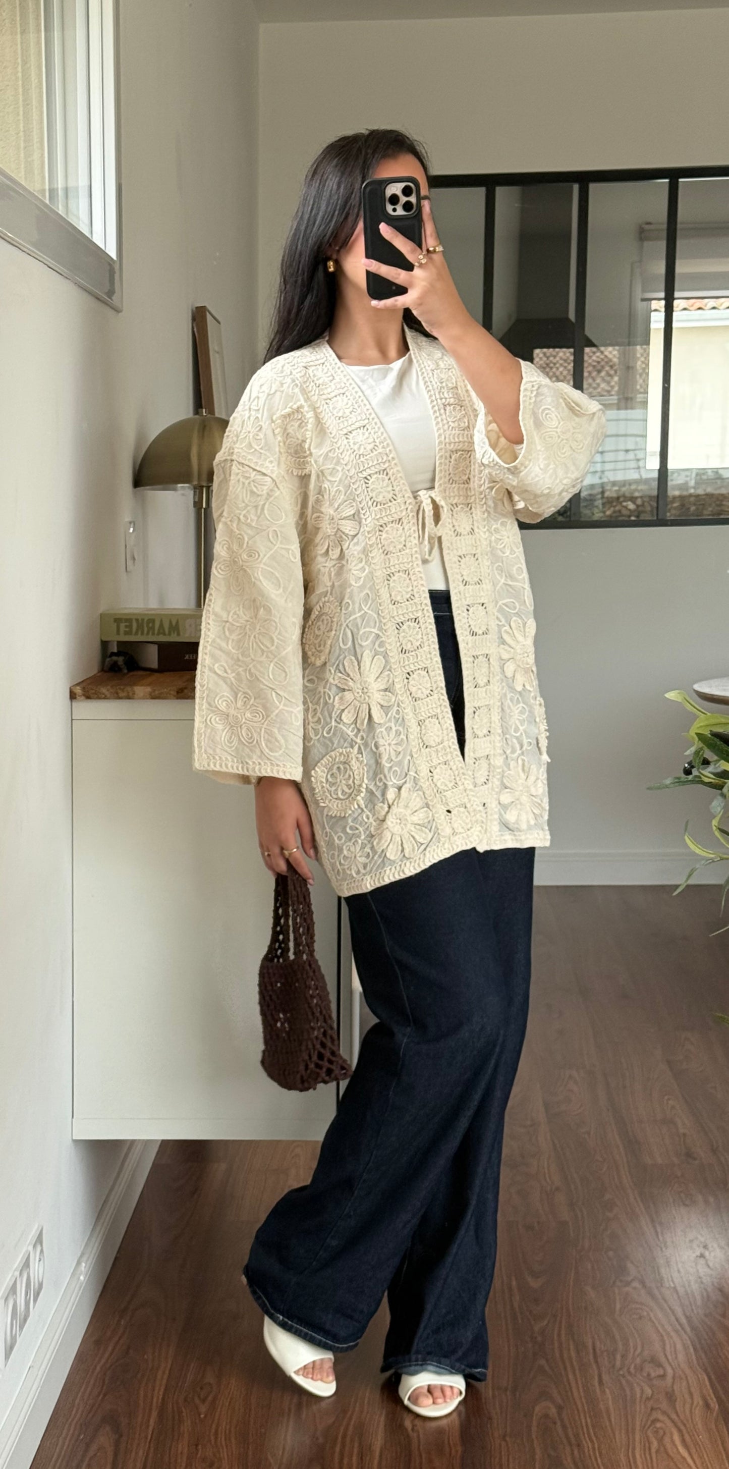 Gilet crochet beige