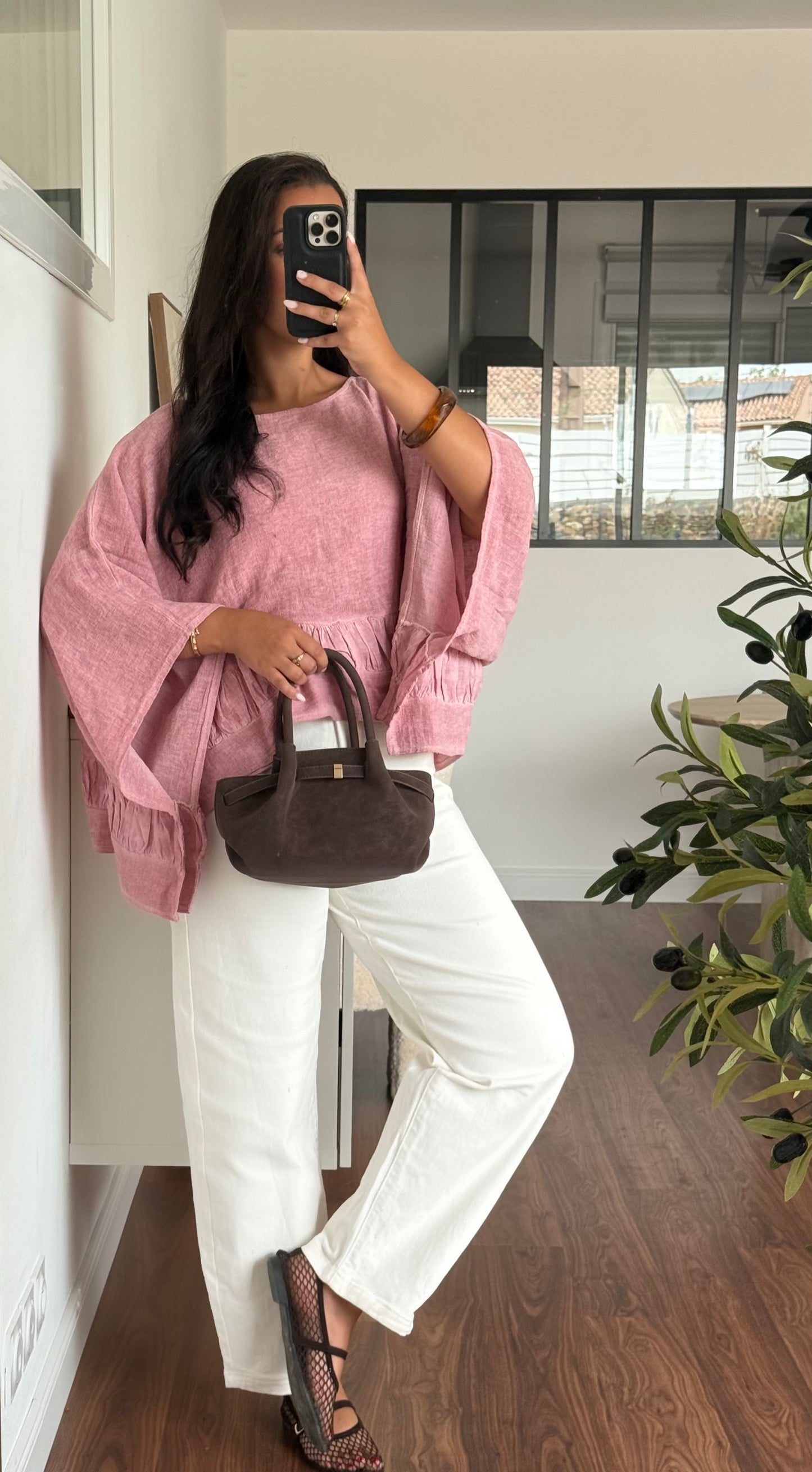 Blouse manches larges rose