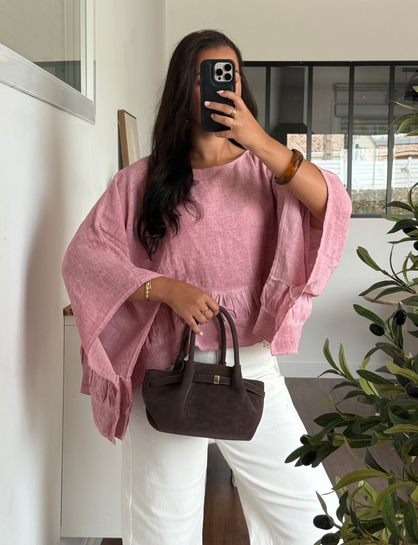 Blouse manches larges rose