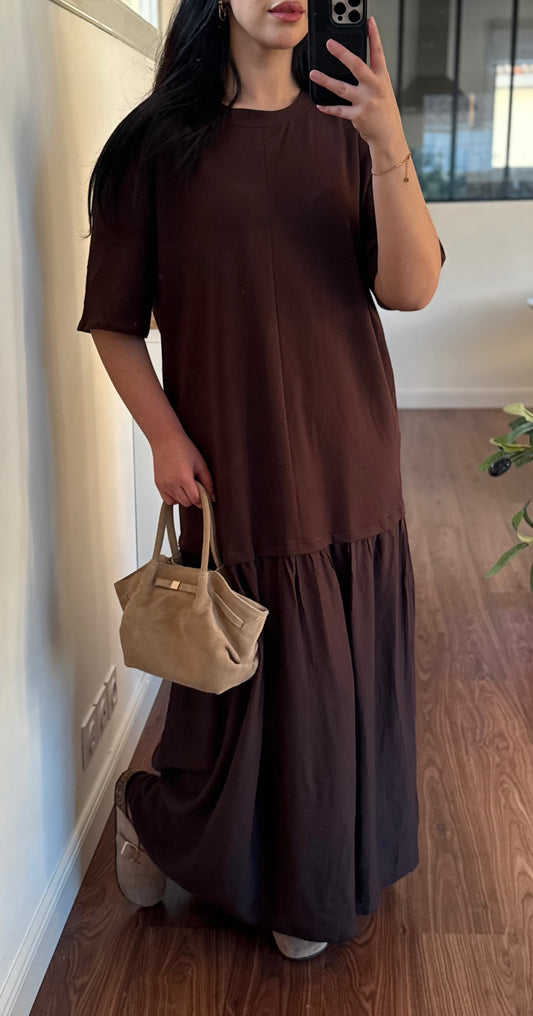 Robe bi-matière marron