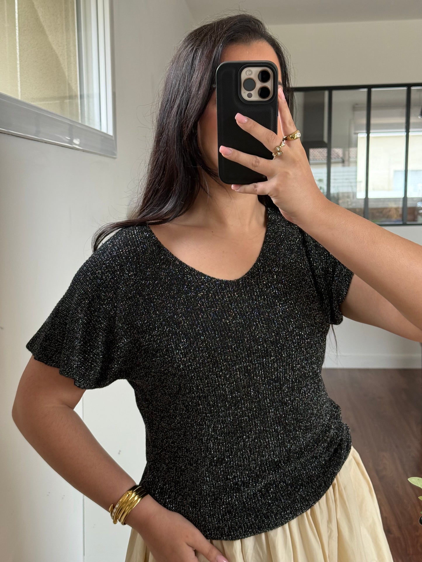Top paillettes noir