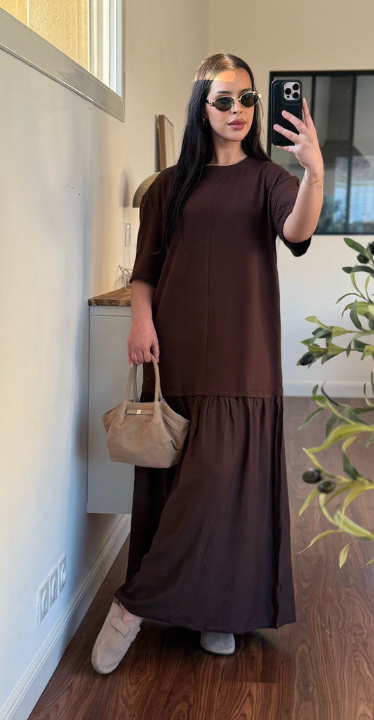 Robe bi-matière marron