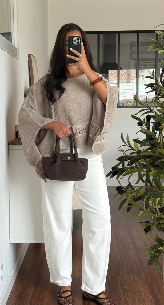 Blouse manches larges taupe