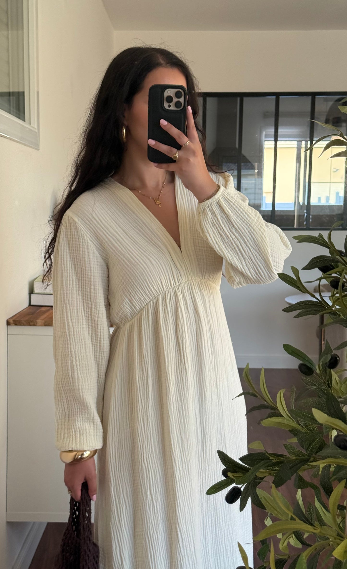 Robe Gaz de coton beige