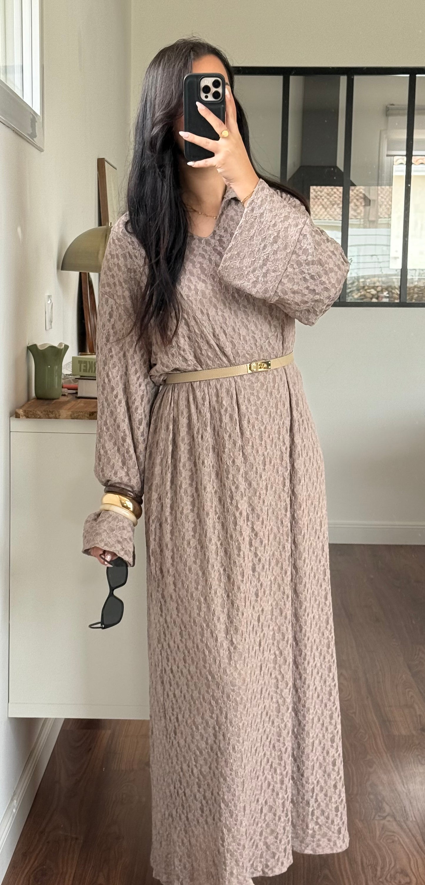 Robe dentelle taupe