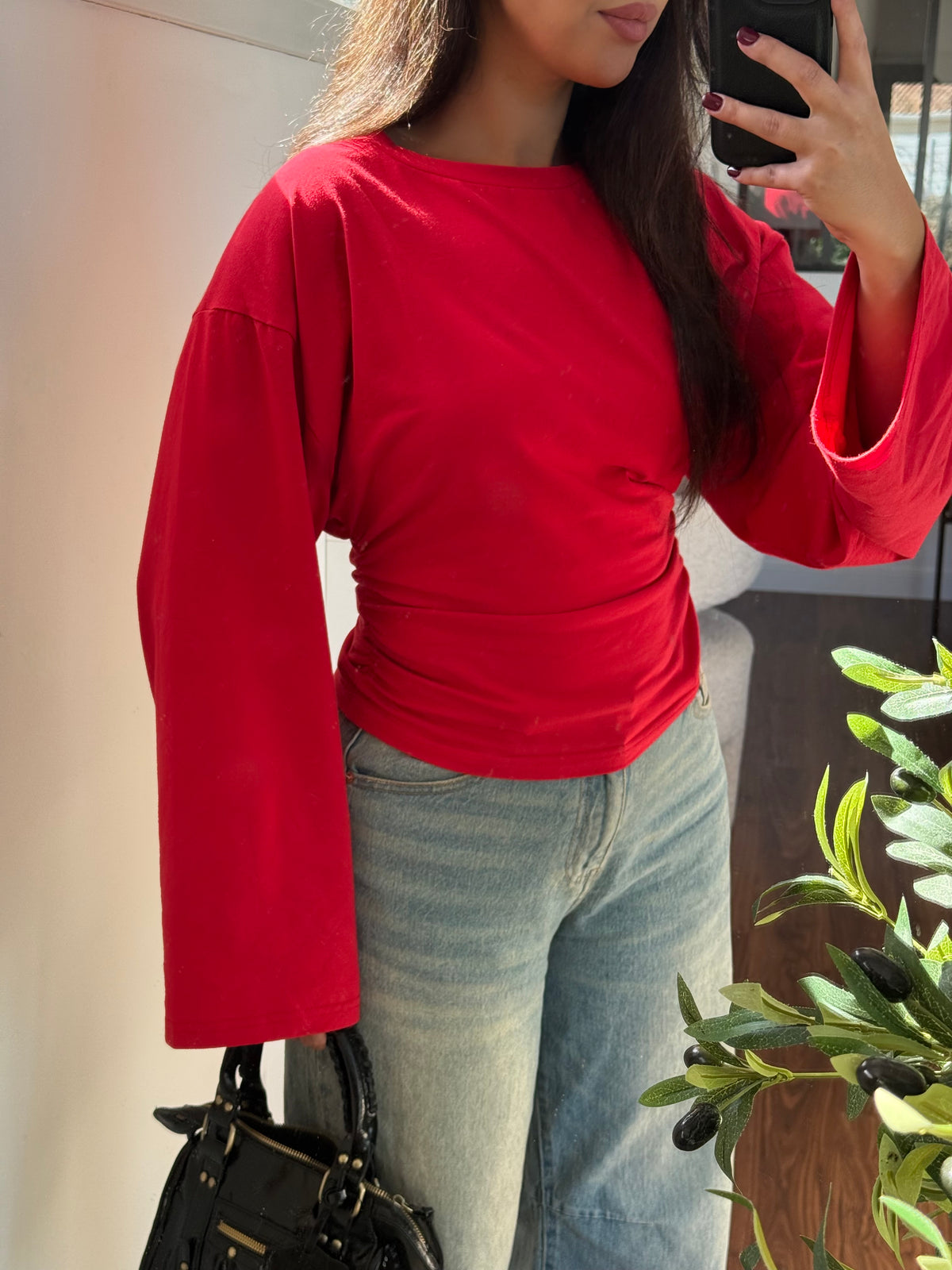 Top ceintré rouge