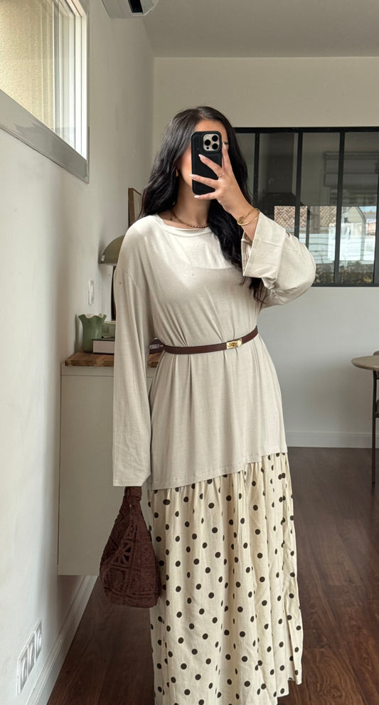 Robe bi-matière pois