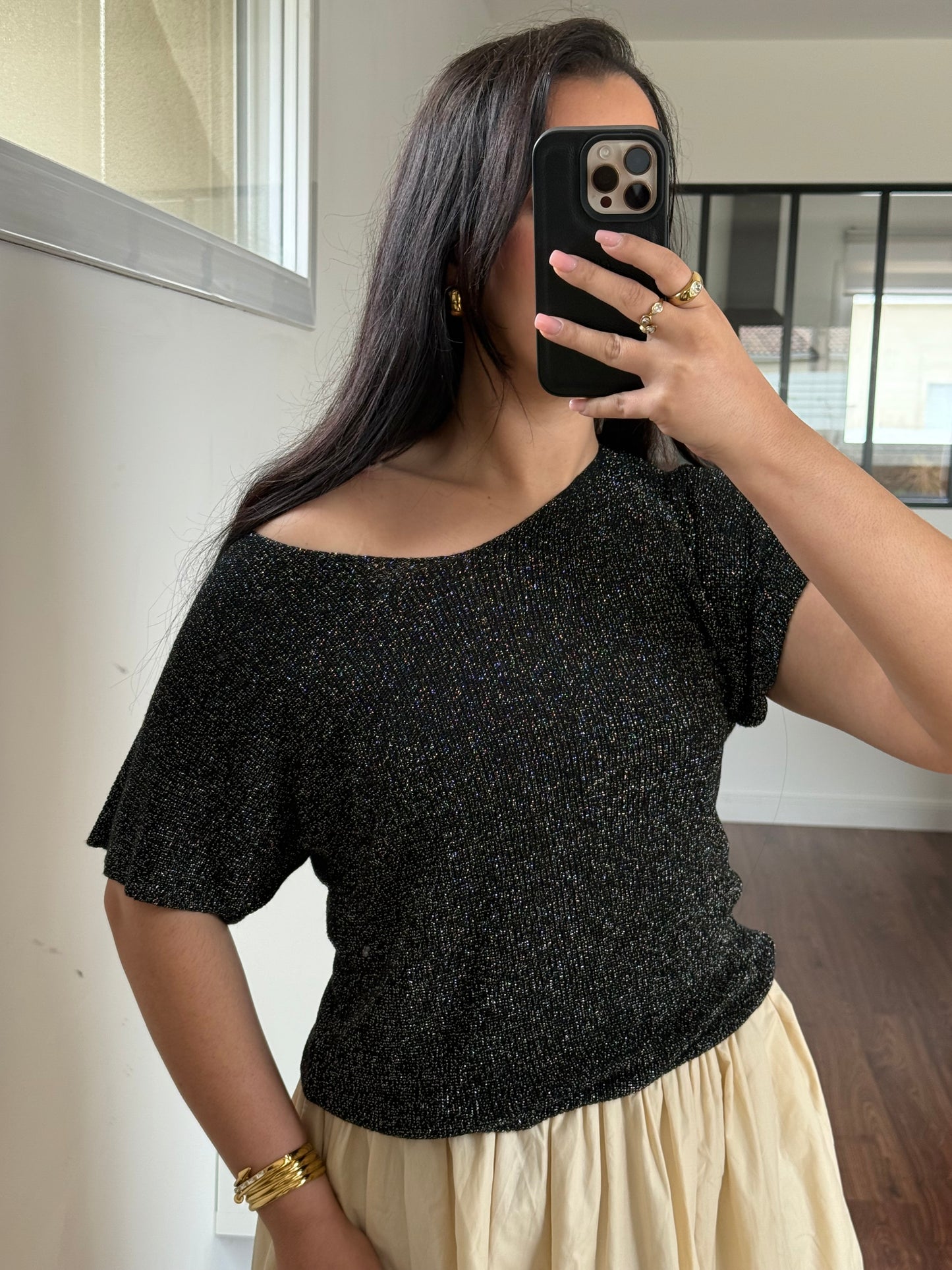Top paillettes noir