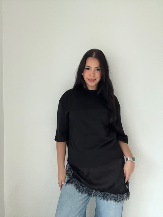 T-shirt dentelle noir