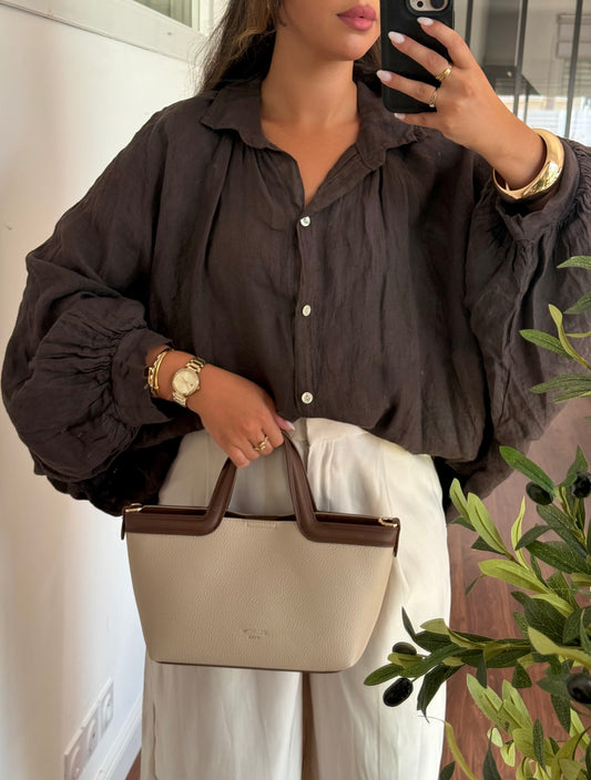 Blouse Malika marron (100 % lin)