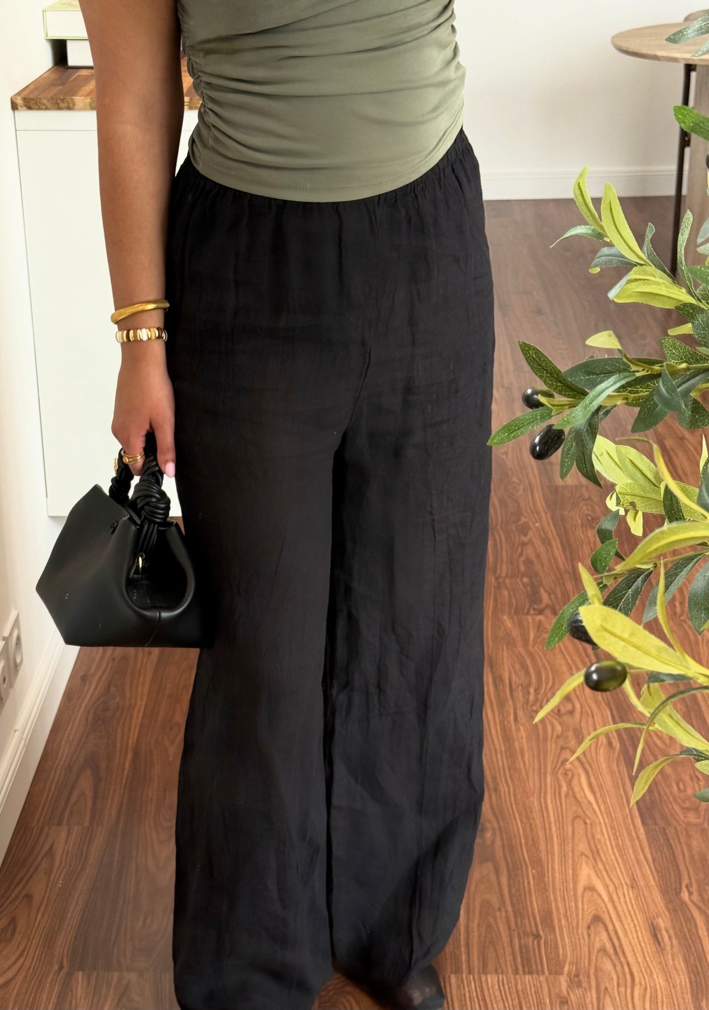 Pantalon 100% lin noir