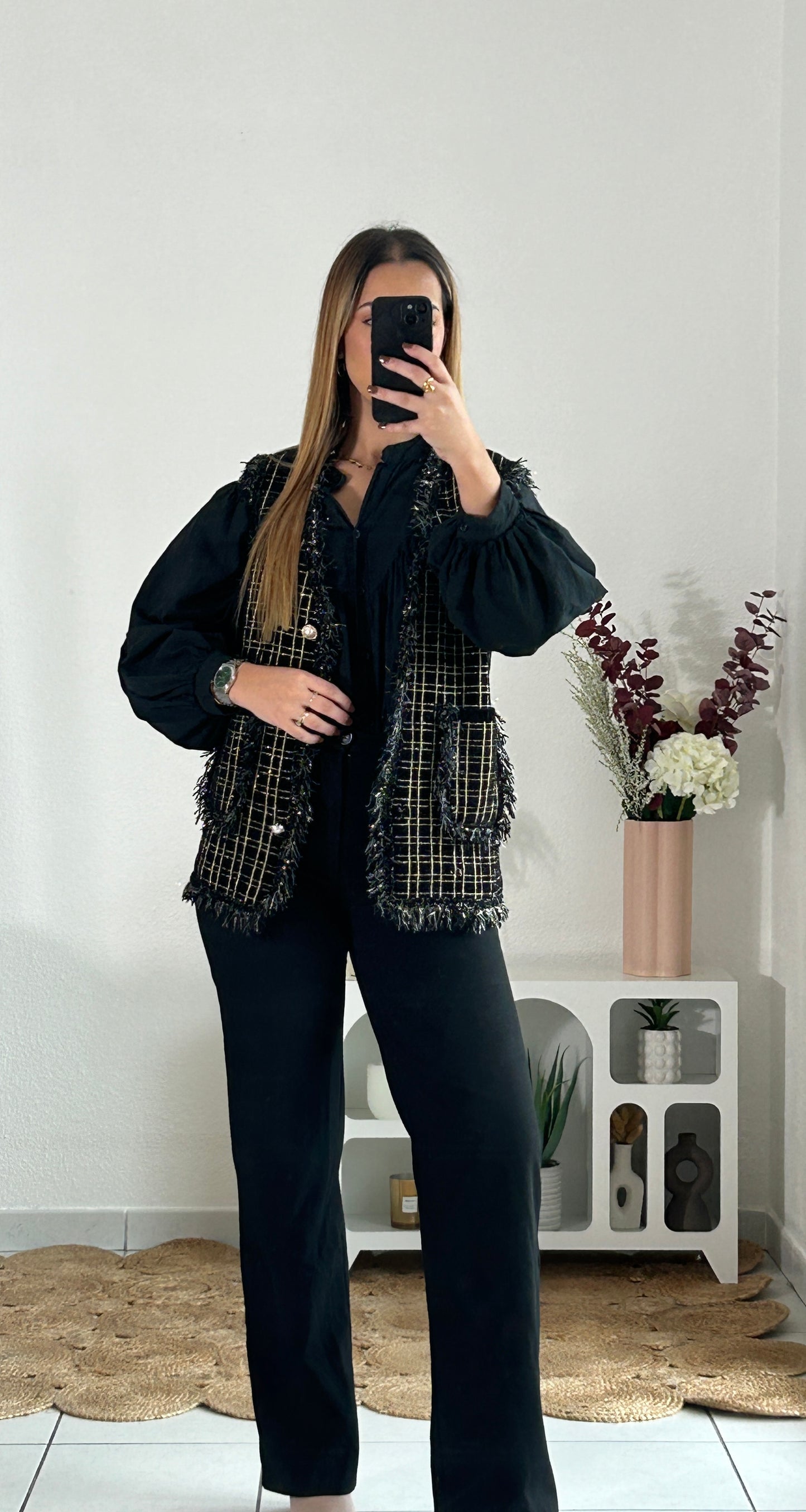 Gilet tweed sans manches noir