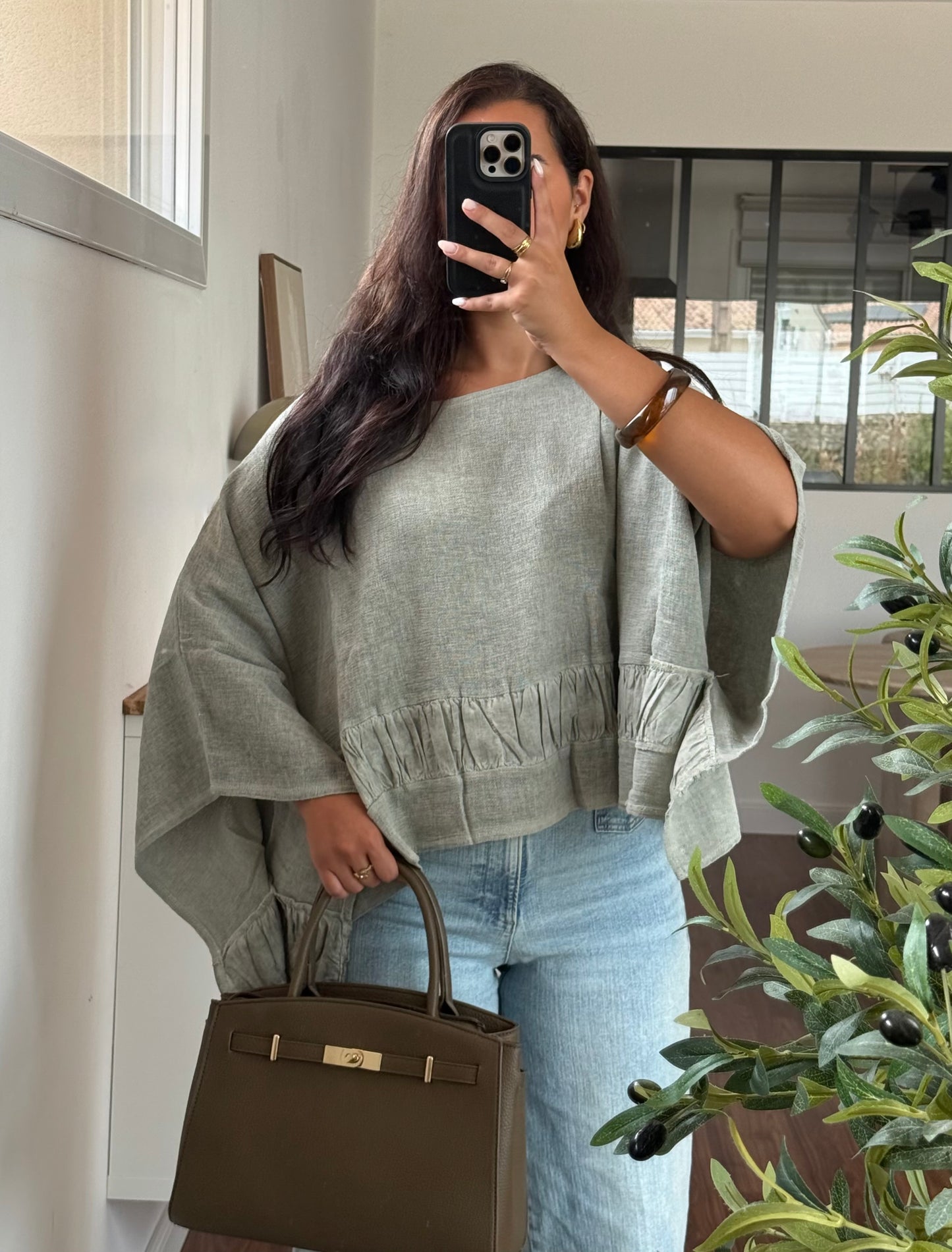 Blouse manches larges kaki