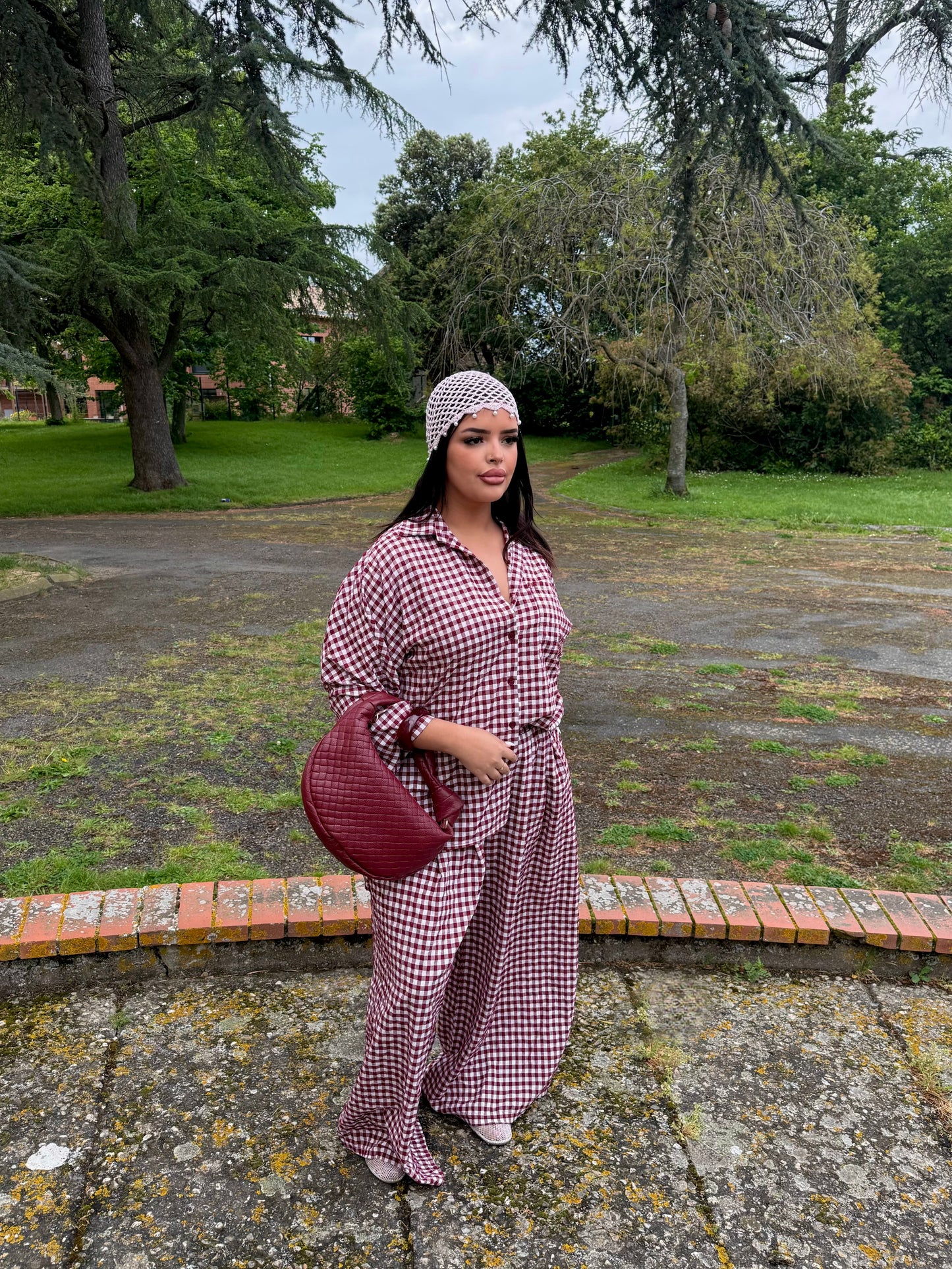 Ensemble Vichy bordeaux