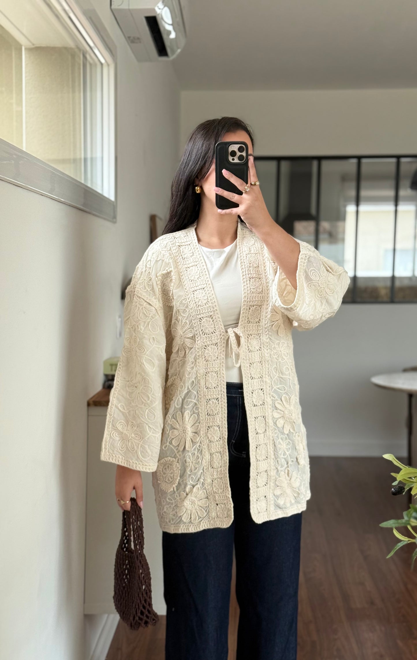 Gilet crochet beige