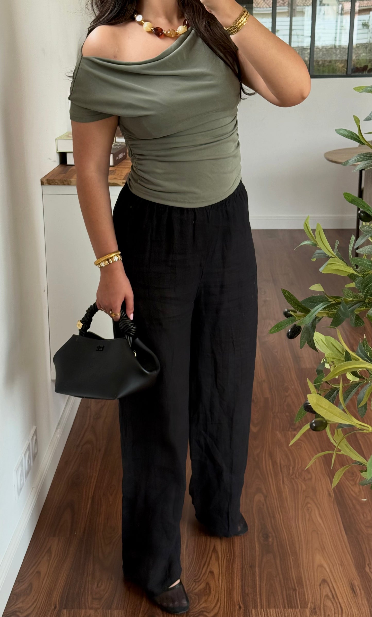 Pantalon 100% lin noir